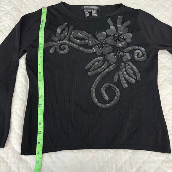 Y2K 90s Vintage Mesh Black Top 3D Floral Rhinestones Grunge Fairycore Sz S - Picture 6 of 7